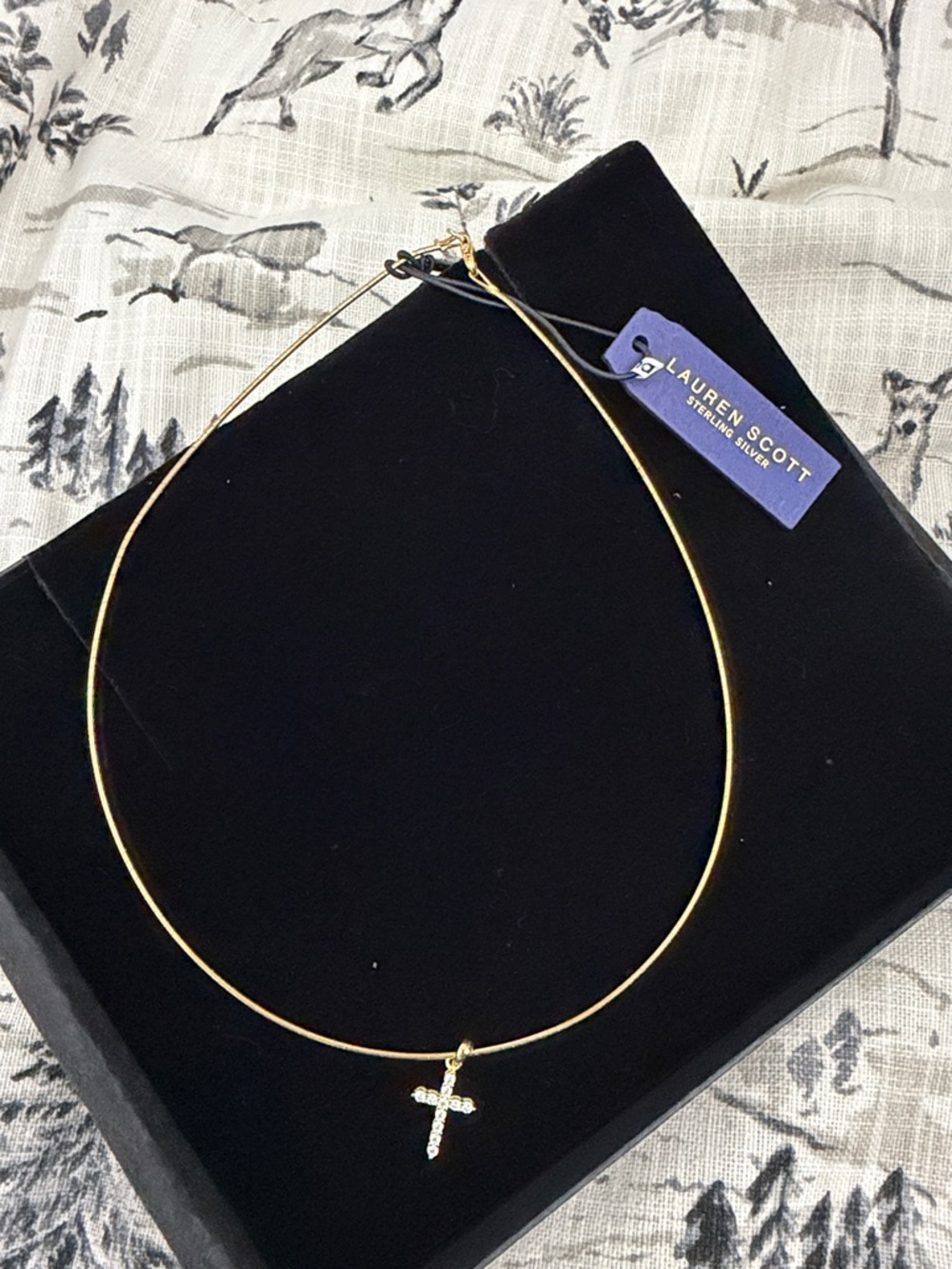 Sterling Silver Cross Choker Necklace - Gold